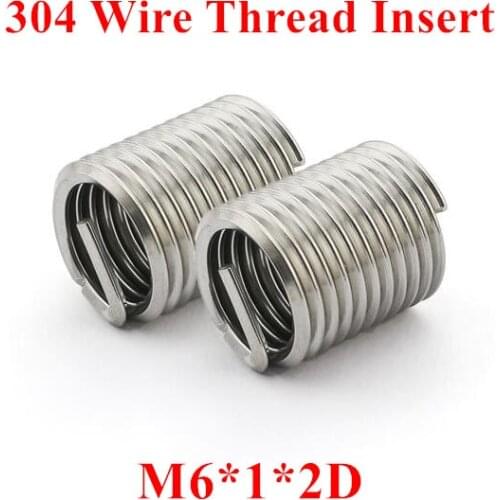 100pcs M6*1*2D M6 Wire Thread Insert 304 Stainless steel m6 Screw Bushing, m6*2D Wire Screw Sleeve Thread Repair Insert