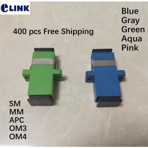 400pcs SC adapter fiber coupler one body simplex SM MM APC OM3 OM4 blue green gray aqua Pink fibre connector free shipping SC-SC
