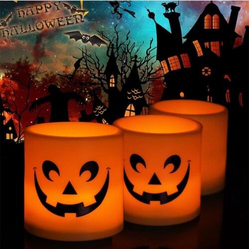 6pcs Halloween Decoration Candle Lamp With Ghost Face Simulation Printing Creative LED Pumpkin Lantern Glowing Electronic Candle
