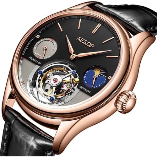 Luxury Tourbillon Movement Mechanical Mens Watch Business Hand Wind Tourbillon Waterproof Watch Men Moon Phase Sapphire Watches