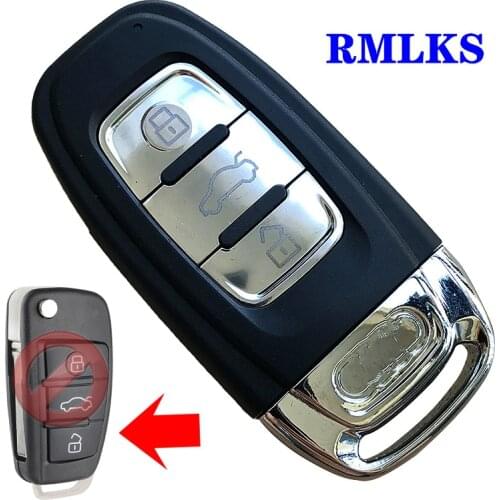 For Audi A6L Q7 Keyless-go Flip Model (Shell only) Upgraded Smart Remote Key Shell Case 3 Button Fob with Uncut blade