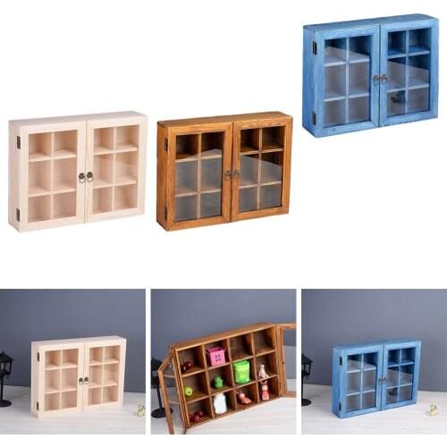 Wood Display Cabinet ShowCase Dustproof For Doll Model Figures
