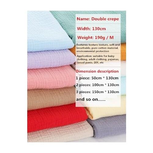 50cm*130cm/piece,pure cotton double layer gauze texture crepe fabric,baby clothing,adult skirt,pajama fabric, DIY material half