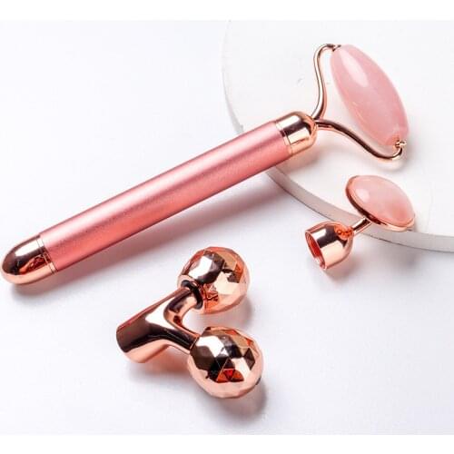 Electric Jade Roller Slimming Face Massage Lifting Vibrating Natural Rose Quartz Genuine Green Jade Stone Facial Beauty Tool