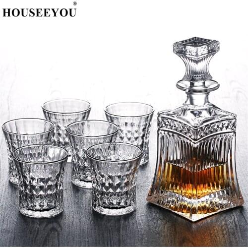 HOUSEEYOU European Wine Set Glasses 1 Decanter + 4 Whisky Beautiful Crystal Cup Bottle Limited Edition Luxury Lead Free Crystal