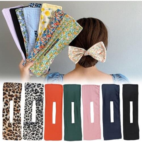 French Hair Curler Headband Bow Hair Styling Curlers Girls Hair Accessories Floral Printing Hair Bands Scrunchies Head band