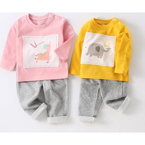 Baby Girl Clothes Set Toddler Girl Cartoon Printed 2pcs Suit Pure Color Top + Shorts Tracksuit Casual Pullover Outifts