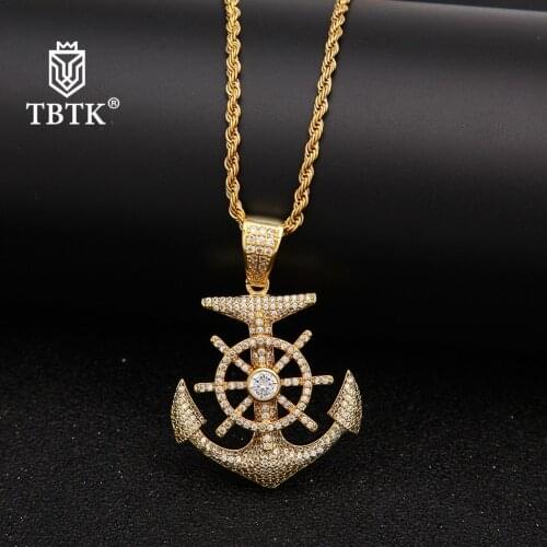 TBTK Micro-inlaid Zircon Rudder Anchor Model Beautiful Pendant Design Necklace Western Rap Style Cool Costume Jewelry Pendant