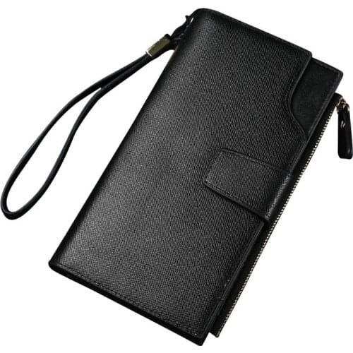 Fashion Men Lanyard Wallets Business Long Purse Card Holder Zipper Leather Wallet Luxury Clutch Bag for Men Wallet