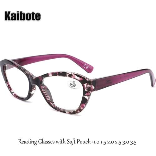 KBT Fashion Ladies Reading Glasses Cat Eye Frame Reader Eyewear Quality Women Presbyopic Eyeglasses with Soft Pouch Portable