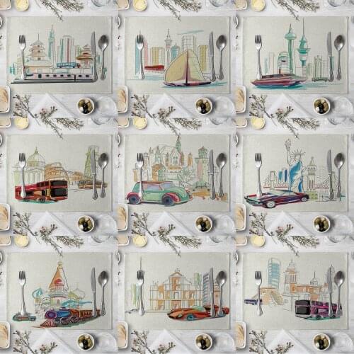 Cartoon Building Table Mat Creative Table Napkin For Wedding Kitchen Decor Creative Car Placemat Dining Accessories
