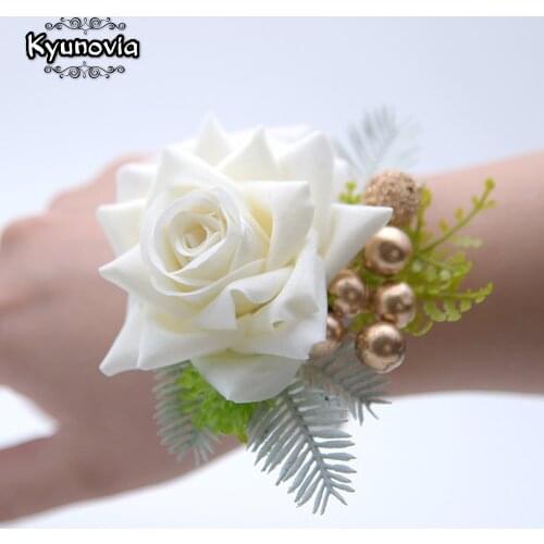 Yunovia Prom Hand Flowers Red Best Man Wedding Boutonniere Mens Lapel Pin Groom Buttonhole Bride Mother Wristlet Corsage D60