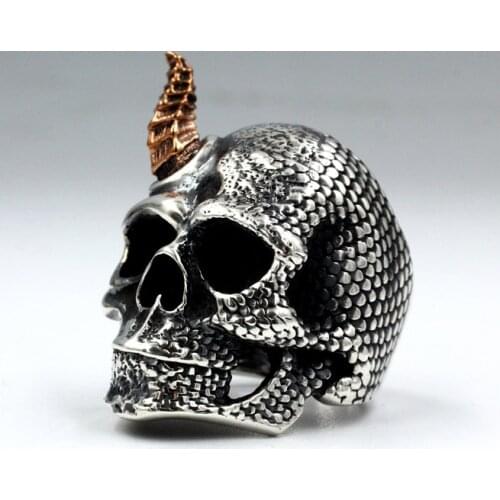 925 STERLING SILVER artisan Handmade MENS PUNK scale Skull Ring Rings Collection Fashion Jewelry A2959