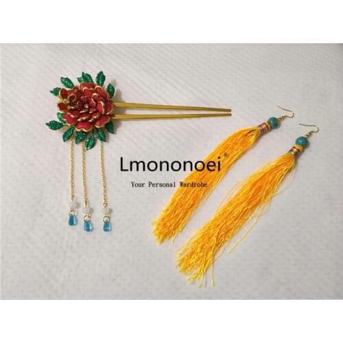 Anime Akatsuki no Yona Hairpin Hair Clips+ Earrings Set Cosplay Handmade