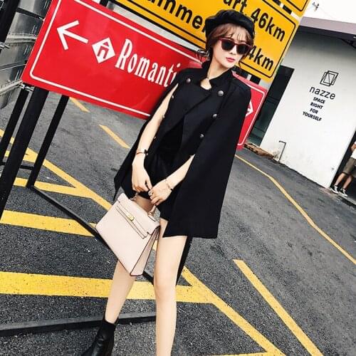 Cloak cape womens spring and autumn new Korean version was thin loose stand-collar double-breasted suit jacket