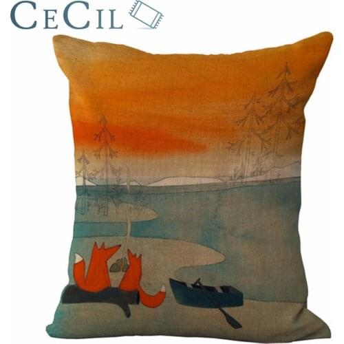 Pillowcase Cute Cartoon Fox Series Flax Printing Pillow Cover Cotton Linen Animal Sofa Cushion Cover Decorative Office Bedroom
