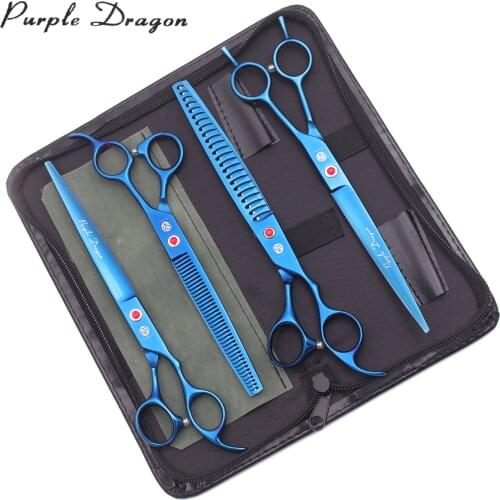 Chunker Scissors Set 8.0" Purple Dragon JP 440C Dog Grooming Scissors Kit Pet Thinning Scissors Dog Curved Shears Add Case Z3005