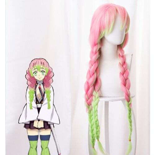 Demon Slayer Kimetsu no Yaiba Kanroji Mitsuri Cosplay Wig 90cm Heat Resistant Synthetic Hair Halloween Cosplay Wig