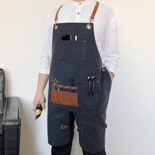 Split Legs Canvas Apron Cross Back Straps Florist Barber Gardener Workwear Barista Bartender Restaurant Pastry Chef Uniform E89
