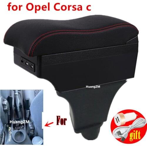 For Opel Corsa c Armrest Box Center Storage box car accessories Interior with USB LED