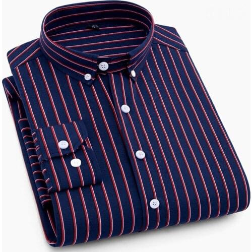 High Quality Mens Business Casual Long Sleeved Men Button Shirt Classic Striped Slim Fit Male Social Mens Dress Shirts