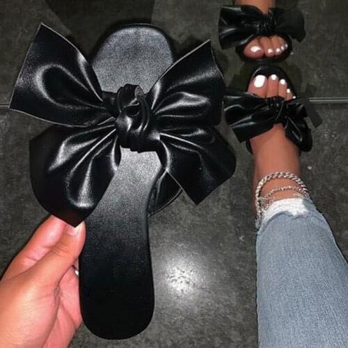 2021 Summer New Womens Flat Sandals Fashion Open Toe Bow Slippers Outdoor Beach Shoes Solid Color Leisure Plus Size 43