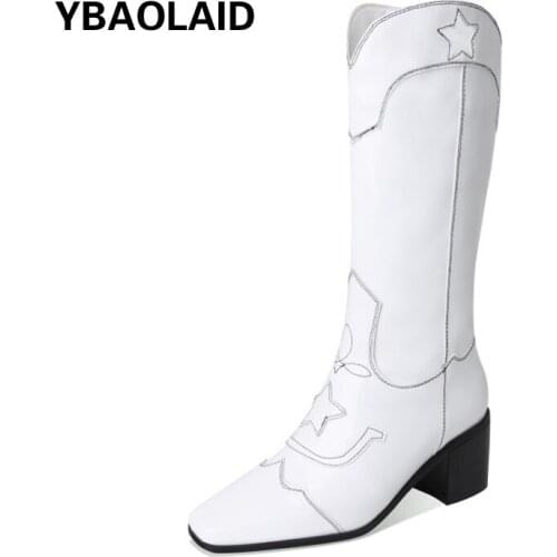 Square-toe Thick High-heeled Mid-tube Knight Boots Autumn/winter New Style Open Side Beaded Cowhide Hollow Star V-sleeve Boots