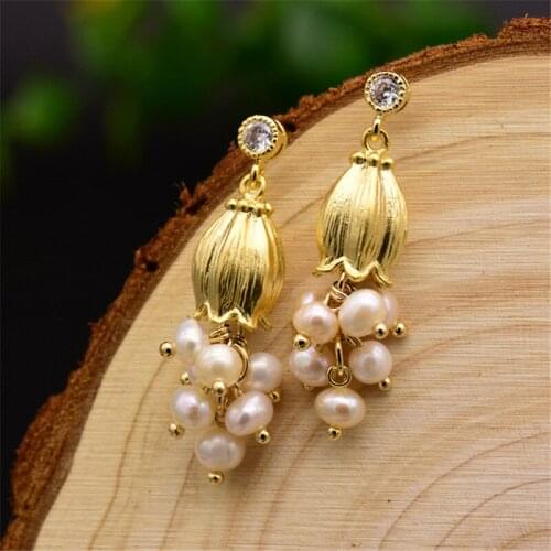 Natural Fresh Pearl Tassel Drop Earrings For Women Girl Flower Plant Handmade Dangle Earrings Luxury Jewelry Wedding Party Gifts