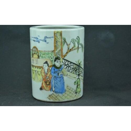 Antique Old Chinese QingDynasty porcelain brush pot,pastel glaze,Home Decoration,handmade crafts/Collection