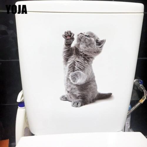 YOJA 17×23.7CM Standing Little Blue Cat Fun Wall Stickers Mural Animal Bathroom Toilet Decor Accessories T1-3083