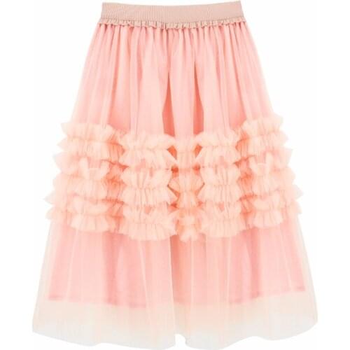 2-14Y Tulle Girls Rufle Skirt Princess Tutu Long Skirts Elastic Waistband Chiffon Kids Ball Gown Girls Clothes Children Clothing