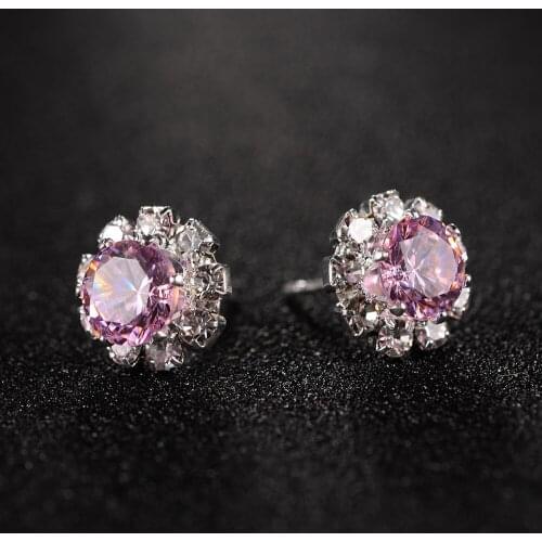 Vendimia New Women Simple Silver Color Zircon Round Stud Earrings Cute Little Flower Ear Cuff Jewelry Girl Party Brincos Bijoux