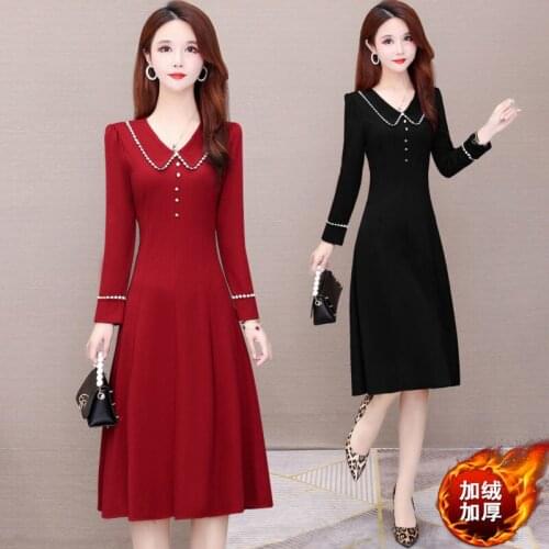 Womens Winter New Dress Long Sleeve below the Knee Long A- line Woman Dresses Vestido De Mujer Femme Robe