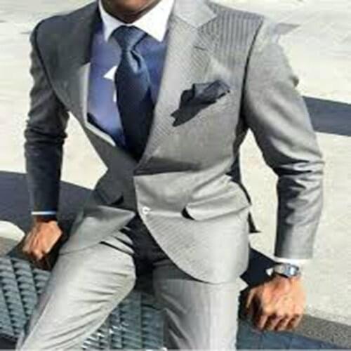 2020 Silver Suit Mens Wedding Suits Custom Made Slim Fit Business Male Suit Groom Tuxedos 2 Piece Set (Jacket+Pants)