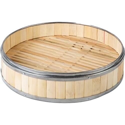 1Pc Bamboo Food Steamer with Stainless Steel Banding No Lid Bun Steaming Basket Dumplings Dessert Dim Sum Cage Cooker