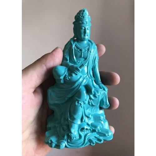 Turquoise Guanyin Ornaments Crafts Kwan-Yin Worships Buddha Statue Household Furnishings Living Room Decoration