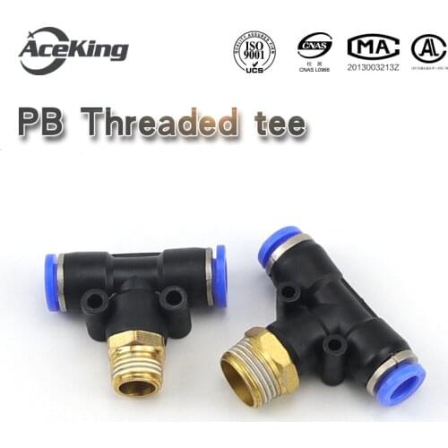 PB Base pipe T pb8-6 thread straight tee quick connection pneumatic hose quick insert straight 3-way plastic connector
