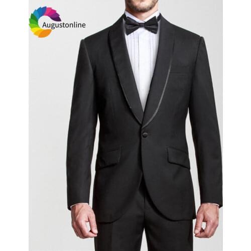 Black Men Suits Wedding Satin Shawl Lapel Custom Made Slim Fit Groom Tuxedo Best Man Blazer Jacket Pants 2Piece Costume Homme