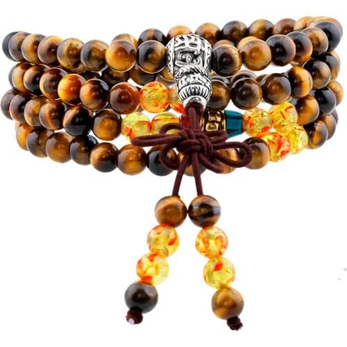 SUNYIK Tigers Eye Stone 108 Tibetan Buddhist Mala Bracelet/Necklace Prayer Bead 6mm