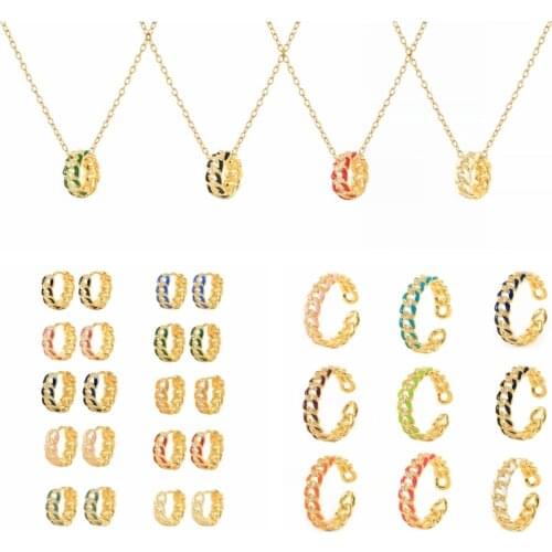 CANNER Chain Rings for Women 925 Silver Colorful Dropping Oil Earrings Necklaces 2021 Trend Ins Womens Ring kolczyki damskie