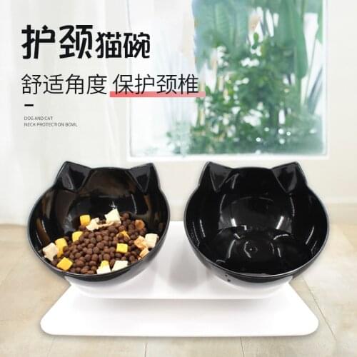 Cat Bowl Double Bowl Pet Bowl Dog Bowl Double Bowl Cat Bowl Dog Bowl Plastic Drinking Water Anti-overturning Double Bowl
