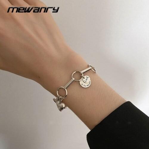 Mewanry 925 Sterling Silver Bracelets INS Trend Punk Vintage Creative Chain Design LOVE Heart Party Jewelry Lucky Pendant Gifts