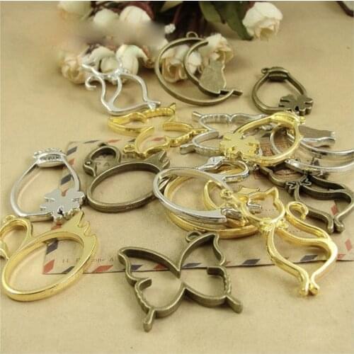 MINGXUAN 5 pcs Cat moon shape Metal Frame Pendant Bezel Setting Cabochon Setting UV Resin Epoxy Resin Charm Jewelry Findings