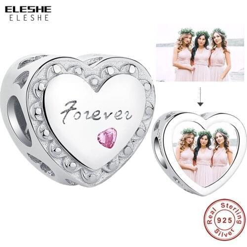 Custom Photo Forever Love Heart Charm Bead Fit Original Charms Bracelet 925 Sterling Silver Bead Women DIY berloque Jewelry
