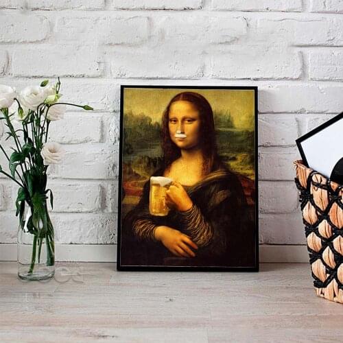 Funny Poster Mona Lisa Drink Beer Wall Art Canvas Prints Bar Pub Painting Modular Pictures Living Room Modern Home Decor