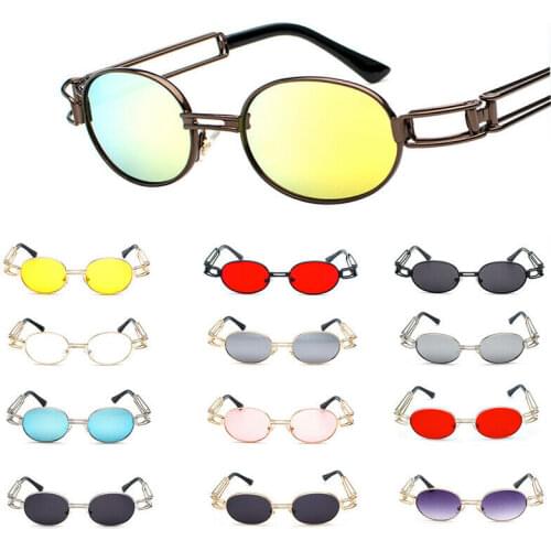 Small Oval Fashion Sunglasses Metal Frame Designer Hip-Hop Tone Glasses