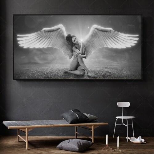 Nude Women With Wing Painting On Canvas Black And White Angel Posters And Prints Art Wall Pictures For Living Room Home Decor