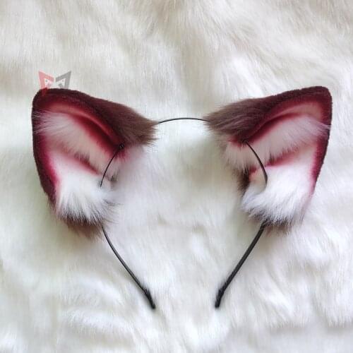 New Wine Red White Cat Ears Hair Hoop Headwear Hand Made Work For KC Cosplay Party Game Costume Accessories Custom Made