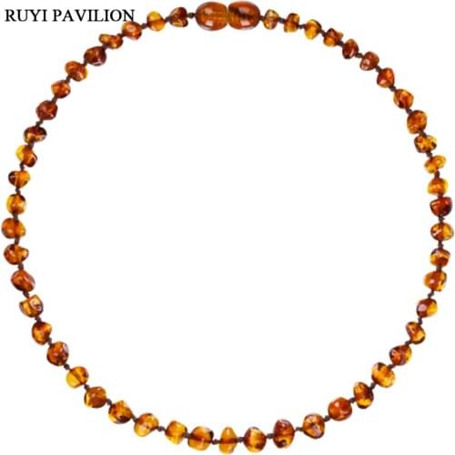 RUYI PAVILION Natural Baltic Amber Necklace For Baby Handmade polished beads fine jewler Cognac color 32-37cm