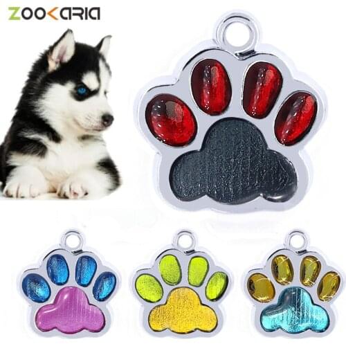 Personalized Dogs Anti-lost Colored Cat Paw Print Pet ID Tags Name Dog Custom Medallion Plate Collar Pendant Puppy Accessories